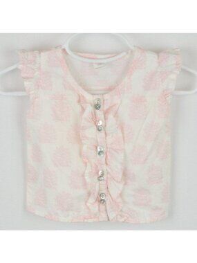 Egg Baby Infant 3-6 Months White Pink Tree Print Button Up Ruffle Sleeve Blouse